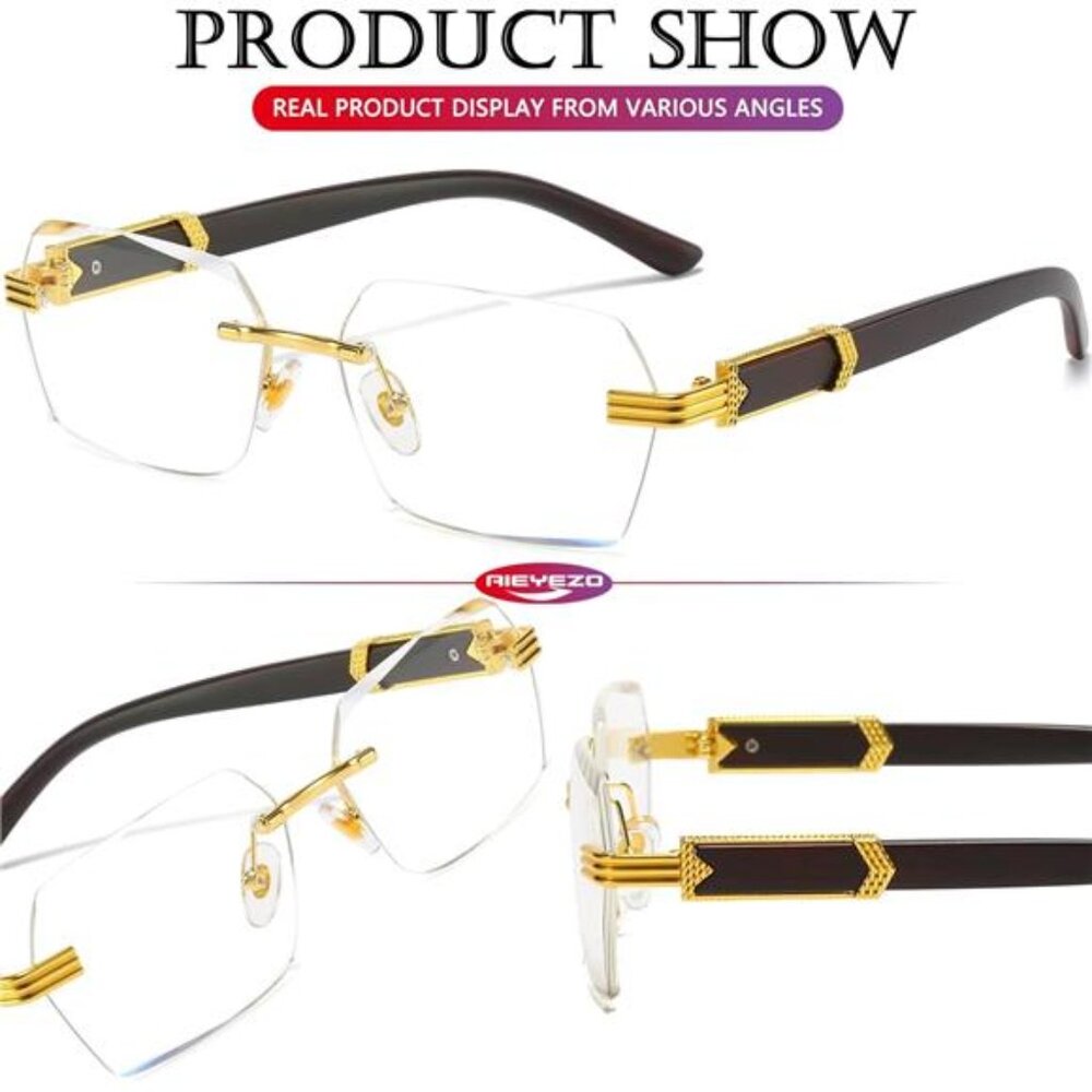 Retro Rimless Sunglasses Rectangle Unisex Vintage Frameless Sun Glasses - Picture 3 of 7
